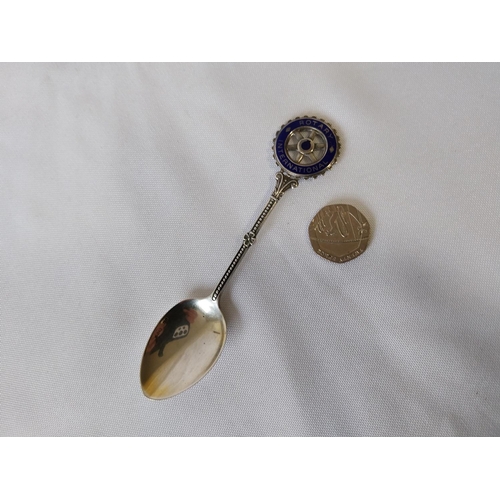 154 - HM silver enamelled Rotary International spoon Chester c1953