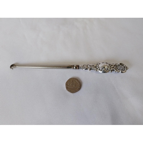 178 - HM silver handled button hook c1907