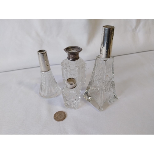 238 - 4 HM silver rimmed glass perfume bottles no stoppers