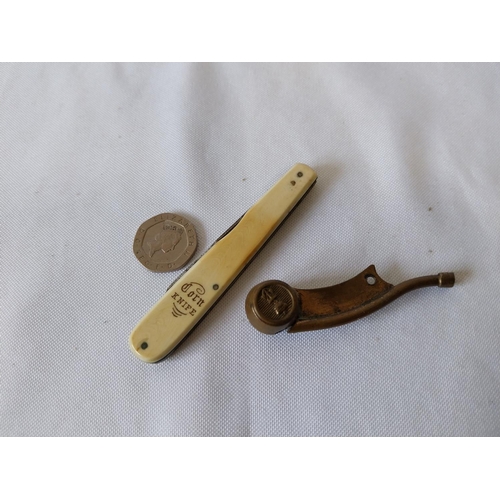 25 - vintage corn knife & a miniature bosun whistle