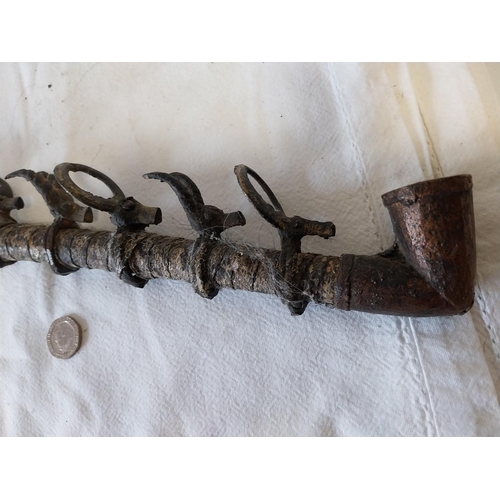 84 - Rare Antique African Senufo Ritual Pipe bronze & snake skin