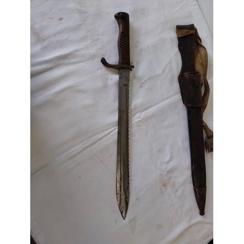 14 - WW1 Imperial German Sawback blade bayonet with scabbard & frog