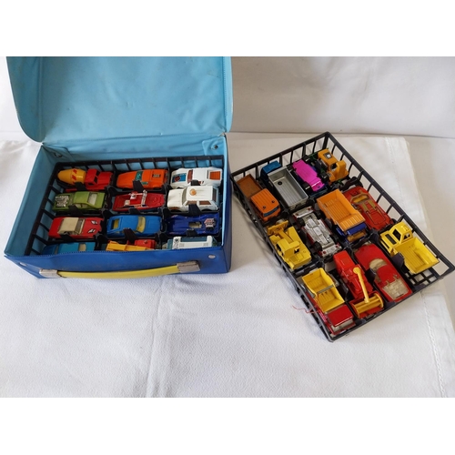 185 - Matchbox carry case with 2 trays of mixed make cars