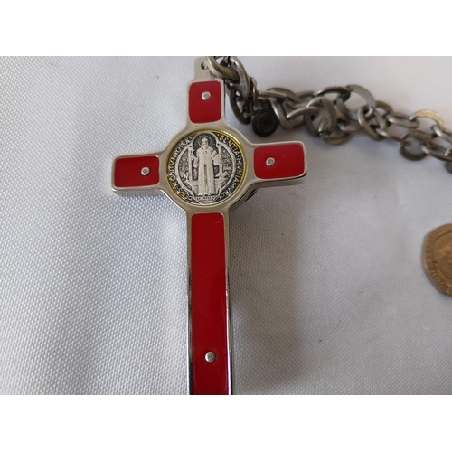 242 - vintage white metal cross & chain