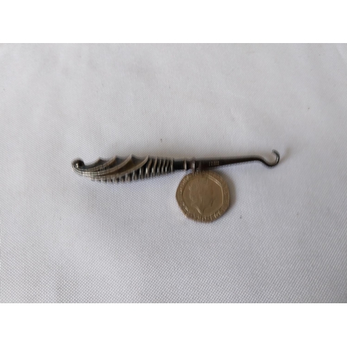 387 - HM silver handled miniature button hook c1890