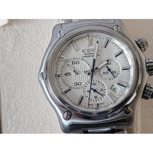 56 - Ebel 1911 E9137L73 Automatic chronograph watch stainless steel 100m authentication & case   working ... 