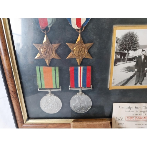 107 - framed WW2 group of 4 medals with certificate & box