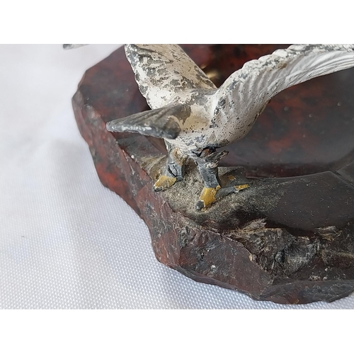 115 - antique metal seagull on stone ashtray slight damage