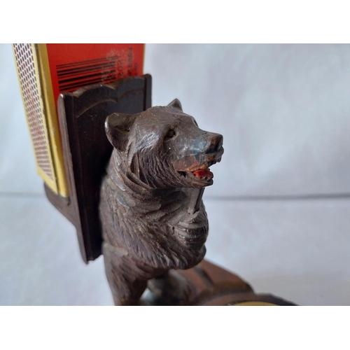 14 - 1930s Black Forest bear matchbox holder & tray