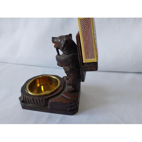 14 - 1930s Black Forest bear matchbox holder & tray