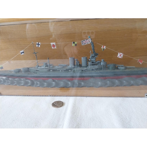 37 - large model Navy ship in case COLLECTION ONLY