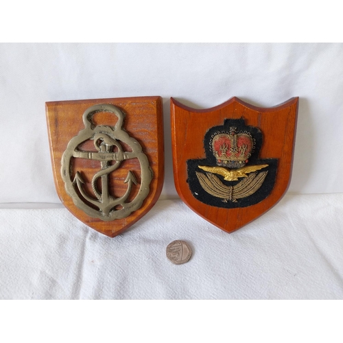 372 - vintage RAF officers cap badge on Plaque & other