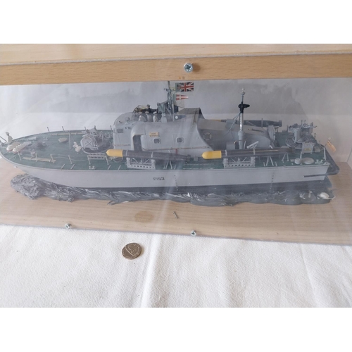 38 - large model Navy ship in case COLLECTION ONLY