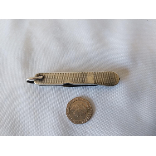 385 - unusual HM silver security key penknife