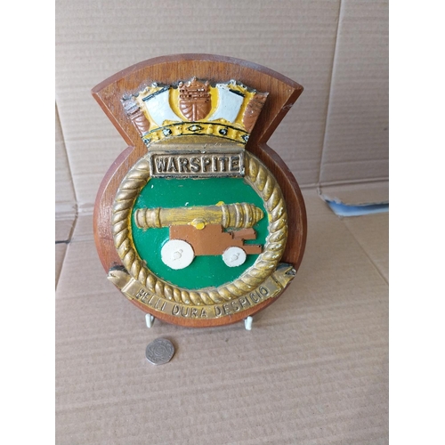 14 - HMS Warspite Royal Navy Ship plaque 19cm high