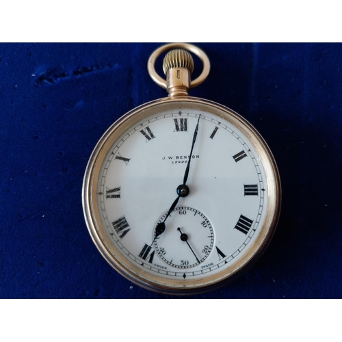 257 - Hallmarked 9ct gold J.W. Benton pocket watch original case c1932 for repair watch weight 79.5g