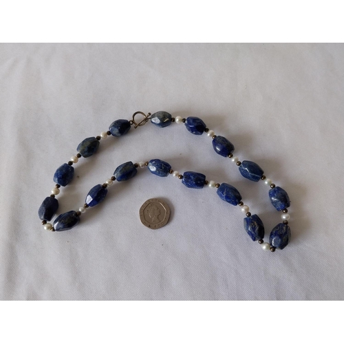 35 - South American lapis lazuli & pearl necklace