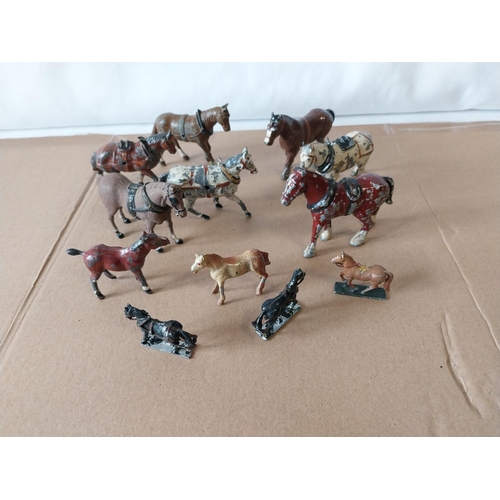 47 - vintage Britains, JoHill etc lead horses