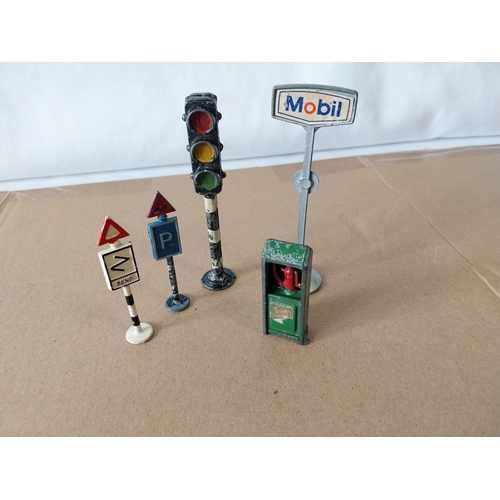 50 - mixed metal toy signs & pump