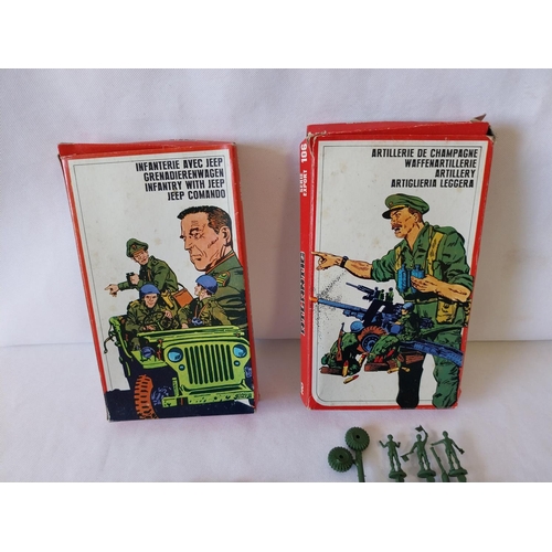 67 - vintage 1960s/70s Atlantic HO scale Jeep Comando & artillery