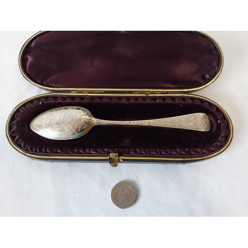 82 - Victorian bright cut white metal spoon