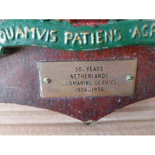 94 - cast metal Netherlands submerine plaque 23cm high