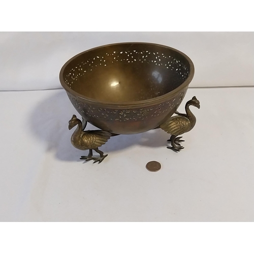 390 - Indian brass bowl with 3 bird legs