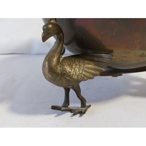 390 - Indian brass bowl with 3 bird legs