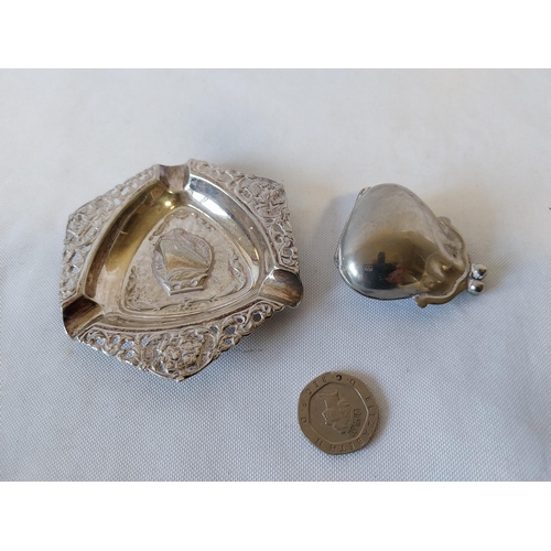 50 - white metal miniature purse & ashtray