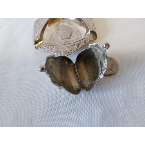 50 - white metal miniature purse & ashtray