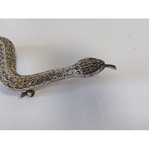 101 - Art Deco 925 silver & marcasite Snake brooch 7inches/18cm in length