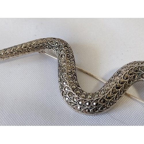 101 - Art Deco 925 silver & marcasite Snake brooch 7inches/18cm in length