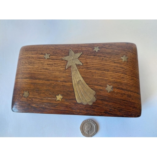 195 - vintage wooden box with brass inlay