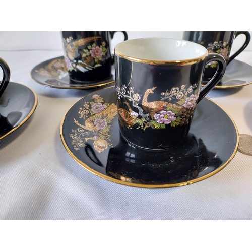 203 - Japanese Black Gold Porcelain Cup Saucer Set 12 Piece