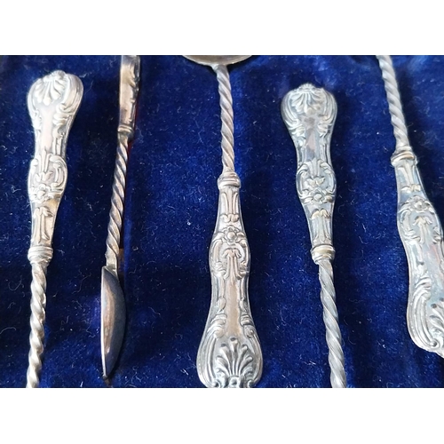 215 - HM silver tea set 6 spoons sugar tongs & strainer by William Devenport c1898