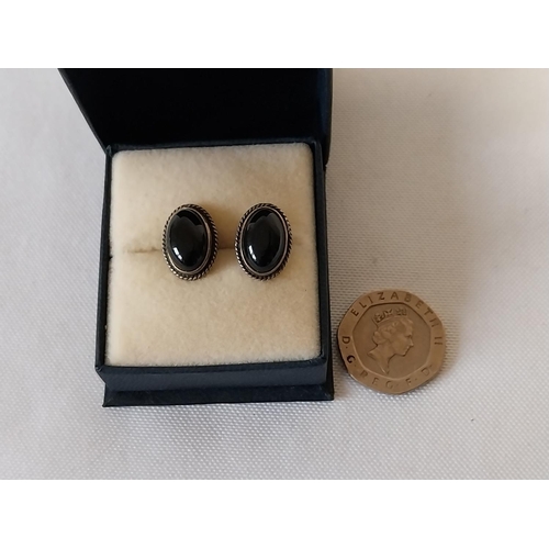 217 - 925 Silver stud earrings black stones no backs
