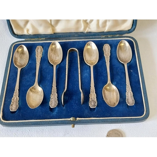 236 - HM Silver tea set 6 spoons & sugar tongs c1937  86grams
