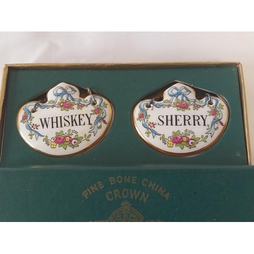 254 - pair of Crown Staffordshire bone china decanter labels boxed