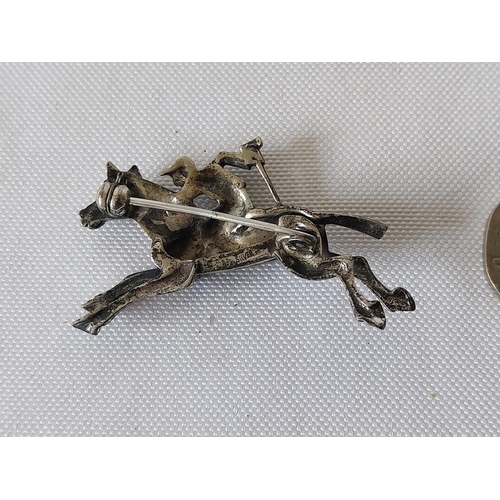277 - vintage Silver & marcasite brooch of horse & jockey
