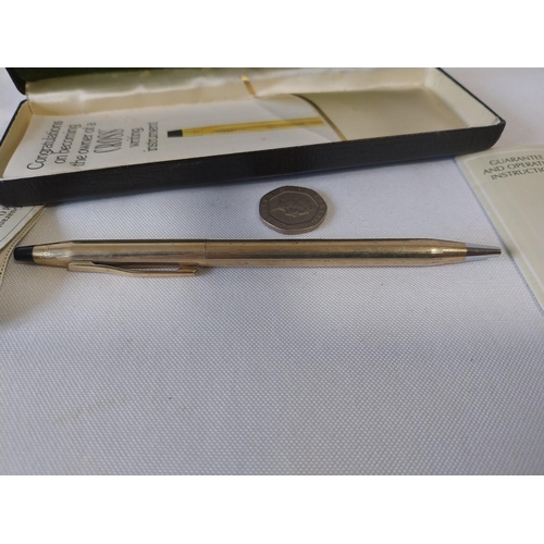 361 - Cross pen boxed with paperwork 1/20th 10ct rolled gold