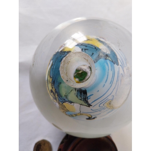 121 - vintage Chinese reverse painted glass globe with stand