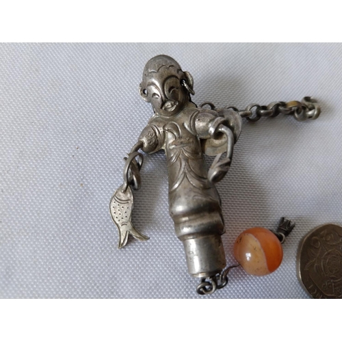 288 - antique Silver Chinese repousse chatelaine figure ornament