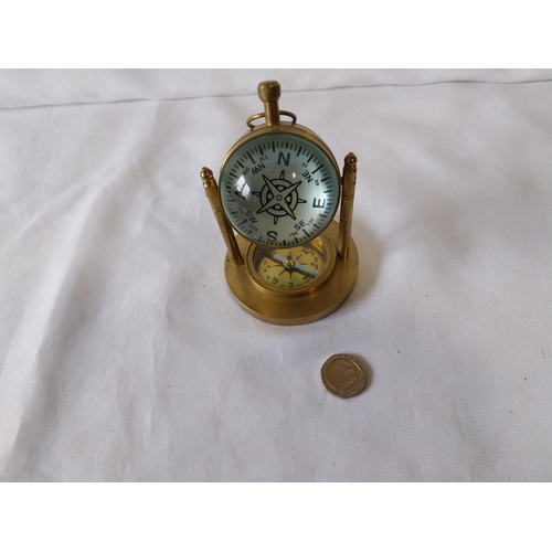 30 - ball watch on brass stand with compass working order