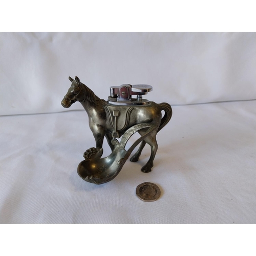 202 - vintage metal horse lighter & pipe rest