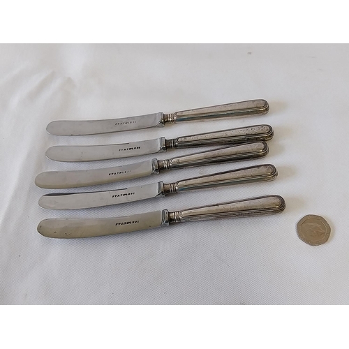 16 - HM Silver handled 5 butter knives c1896