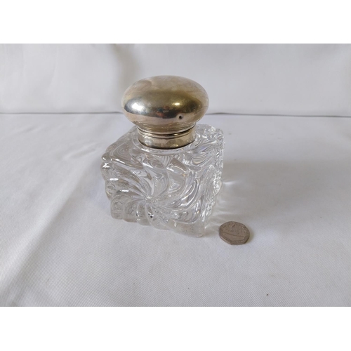 21 - large HM Silver topped cut glass inkwell c1890