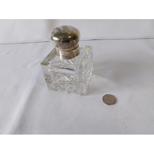 22 - large HM Silver topped cut glass inkwell c1918