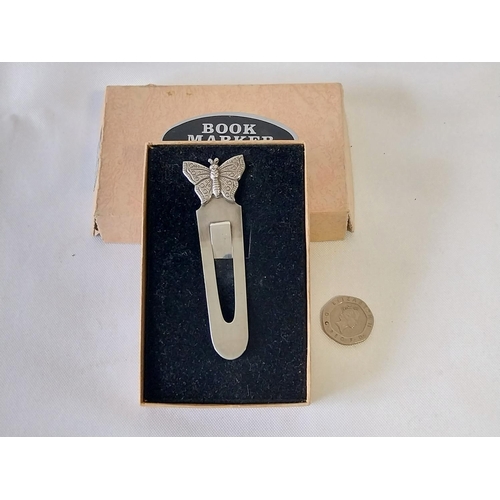 382 - HM Silver butterfly bookmark boxed c1979