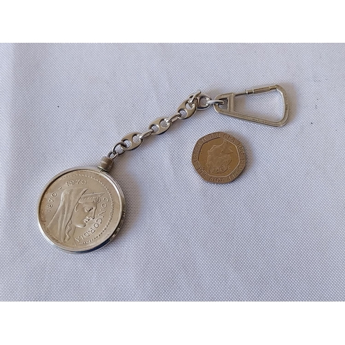 387 - 800 Silver key ring & coin 26grams