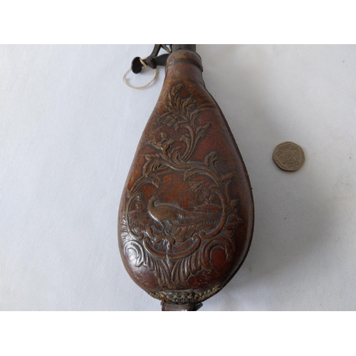 107 - antique leather powder flask